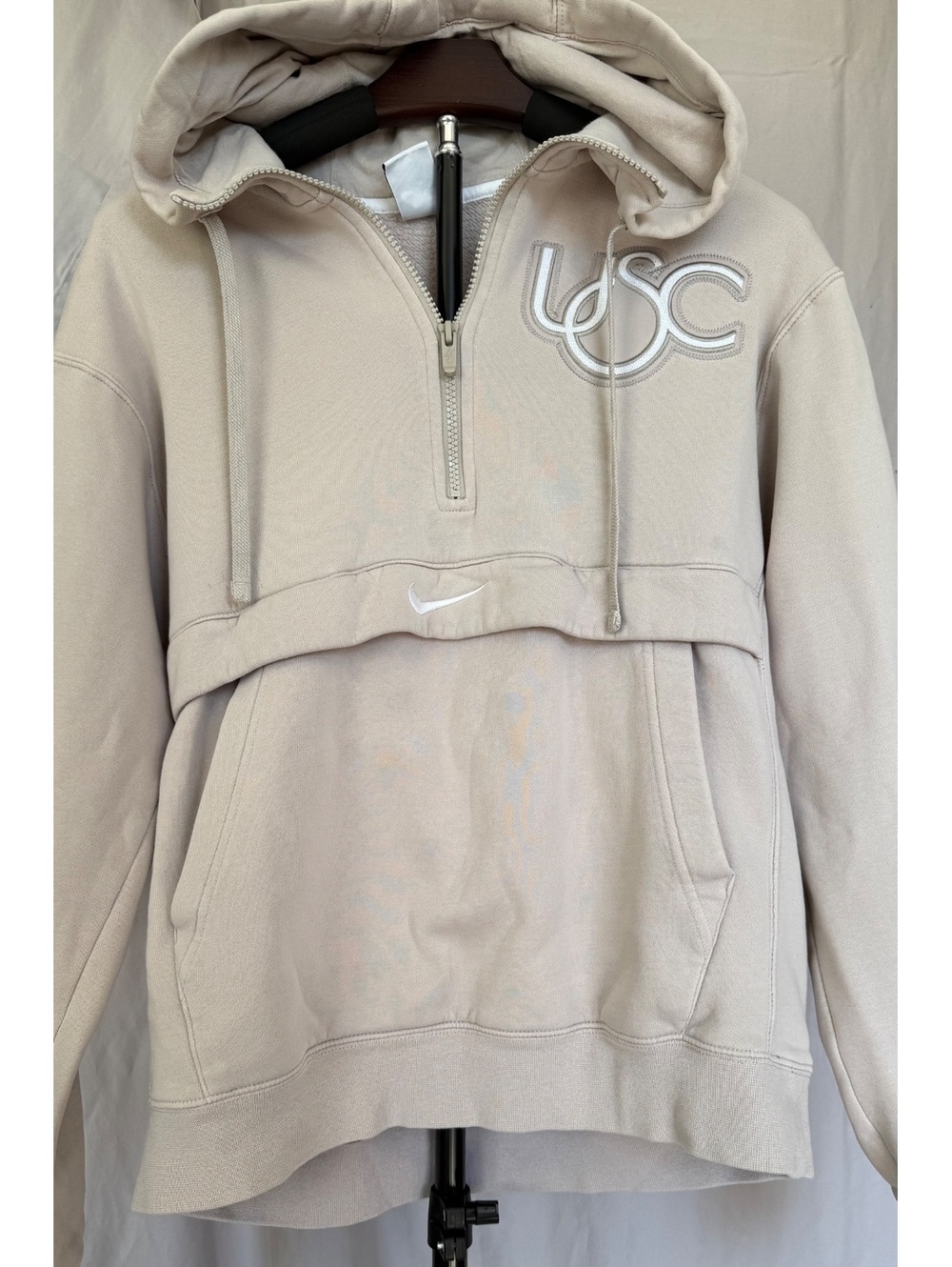 Nike USC Trojans Club Fleece Half-Zip Hoodie Cream Oatmeal Pullover Men's Size S